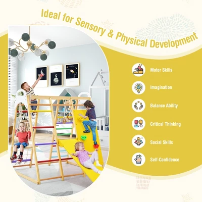 Costway 8-in-1 Jungle Gym Playset, Wooden Climber Play Set With Monkey Bars Colorful/Natural 7 Costway 8-in-1 Jungle Gym Playset, Wooden Climber Play Set With Monkey Bars Colorful/Natural - Image 7