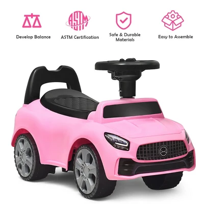 Costway Foot-to-Floor Kids Ride-On Push Car W/ Horn And Music WhitePink 5 Costway Foot-to-Floor Kids Ride-On Push Car W/ Horn And Music WhitePink - Image 5