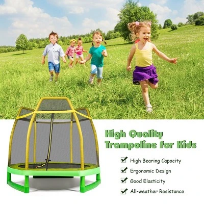 Costway 7 FT Kids Trampoline W/Safety Enclosure Net Spring Pad Indoor Outdoor Heavy Duty YellowBlue 4 Costway 7 FT Kids Trampoline W/Safety Enclosure Net Spring Pad Indoor Outdoor Heavy Duty YellowBlue - Image 4