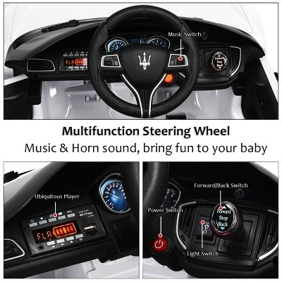Costway 12V Maserati Licensed Kids Ride On Car W/ RC Remote Control Led Lights MP3 BluePinkWhite 8 Costway 12V Maserati Licensed Kids Ride On Car W/ RC Remote Control Led Lights MP3 BluePinkWhite - Image 8