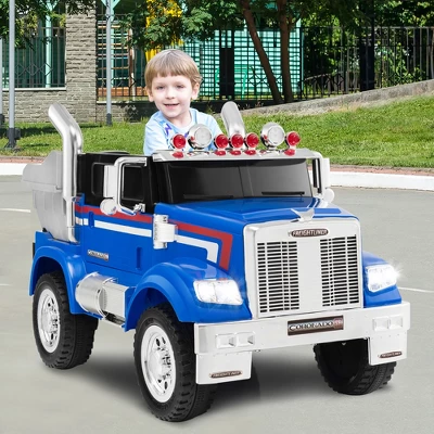 Costway 12V Licensed Freightliner Kids Ride On Truck Car RC W/ Dump Box & Lights RedBlue 1 Costway 12V Licensed Freightliner Kids Ride On Truck Car RC W/ Dump Box & Lights RedBlue