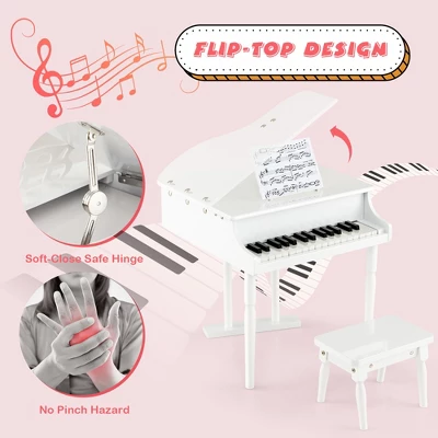 Costway 30 Key Classical Kids Piano Wooden Musical Instrument Toy W/ Stand & Stool White 6 Costway 30 Key Classical Kids Piano Wooden Musical Instrument Toy W/ Stand & Stool White - Image 6
