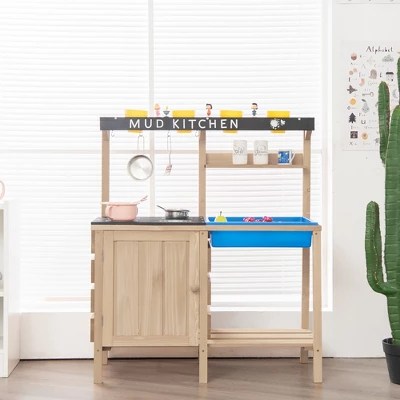 Costway Kids Kitchen Playset Wooden Outdoor Mud Kitchen Pretend Play Toy W/ Kitchenware 2 Costway Kids Kitchen Playset Wooden Outdoor Mud Kitchen Pretend Play Toy W/ Kitchenware - Image 2