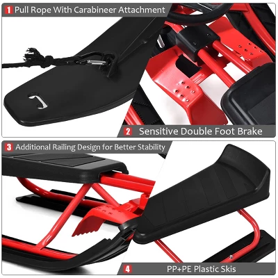 Costway Kids Snow Racer Sled Steering Wheel Double Brakes Pull Rope Red 6 Costway Kids Snow Racer Sled Steering Wheel Double Brakes Pull Rope Red - Image 6