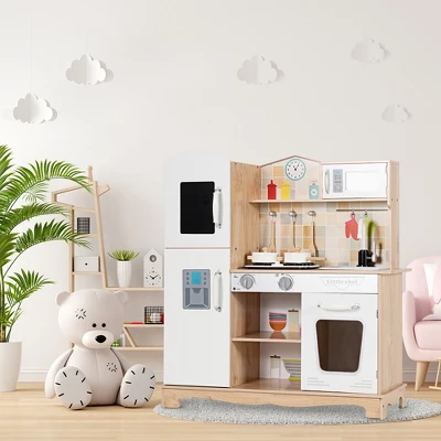 Costway Wooden Kids Pretend Kitchen Playset Cooking Play Toy W/ Utensils & Sound 1 Costway Wooden Kids Pretend Kitchen Playset Cooking Play Toy W/ Utensils & Sound