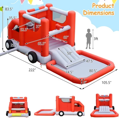 Costway Fire Truck Themed Inflatable Castle Water Park Kids Bounce House W/ 480W Blower 2 Costway Fire Truck Themed Inflatable Castle Water Park Kids Bounce House W/ 480W Blower - Image 2