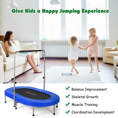 Costway Foldable Trampoline Double Mini Kids Fitness Rebounder W/ Adjustable Handle RedBlue 4 Costway Foldable Trampoline Double Mini Kids Fitness Rebounder W/ Adjustable Handle RedBlue - Image 4