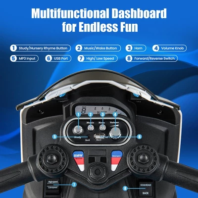 Costway 12V Kids Ride On Motorcycle Licensed BMW 3 Wheels Electric Toy W/ Light & Music 4 Costway 12V Kids Ride On Motorcycle Licensed BMW 3 Wheels Electric Toy W/ Light & Music - Image 4