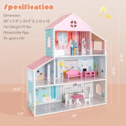 Costway Wooden Dollhouse For Kids 3-Tier Toddler Doll House W/Furniture Gift For Age 3+ 15 Costway Wooden Dollhouse For Kids 3-Tier Toddler Doll House W/Furniture Gift For Age 3+ -Costway Store GUEST 57ea3f34 7f44 40a1 8144 d7bd907d30f6