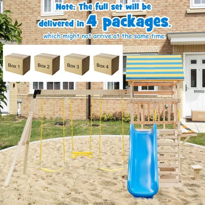 Costway Backyard Wooden Swing Set Slide Playset For Kids Outdoor Climbing Wall Sandpit 2 Costway Backyard Wooden Swing Set Slide Playset For Kids Outdoor Climbing Wall Sandpit - Image 2