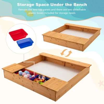 Costway Kids Wooden Sandbox W/ Bench Seats & Storage Boxes Children Outdoor Playset 5 Costway Kids Wooden Sandbox W/ Bench Seats & Storage Boxes Children Outdoor Playset - Image 5