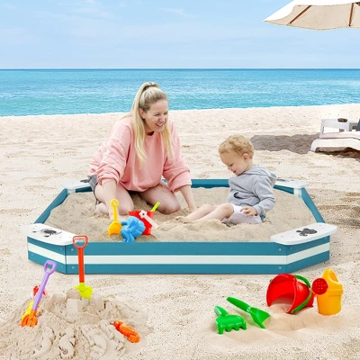 Costway Outdoor Wooden Sandbox With Animal Patterns Seats Backyard Bottomless Sandpit 1 Costway Outdoor Wooden Sandbox With Animal Patterns Seats Backyard Bottomless Sandpit