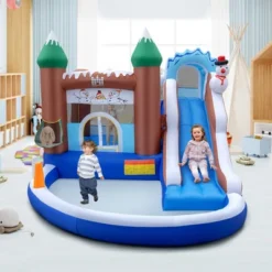 Costway 6-in-1 Winter Theme Snowman Inflatable Castle Kids Bounce House With 735W Blower