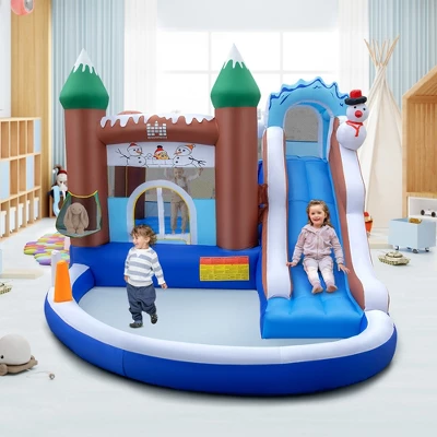Costway 6-in-1 Winter Theme Snowman Inflatable Castle Kids Bounce House With 735W Blower 1 Costway 6-in-1 Winter Theme Snowman Inflatable Castle Kids Bounce House With 735W Blower