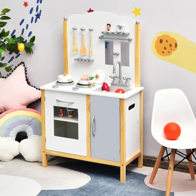 Costway Kids Play Kitchen Set Toddler Pretend Cooking Set W/ Cabinet&Accessories 1 Costway Kids Play Kitchen Set Toddler Pretend Cooking Set W/ Cabinet&Accessories