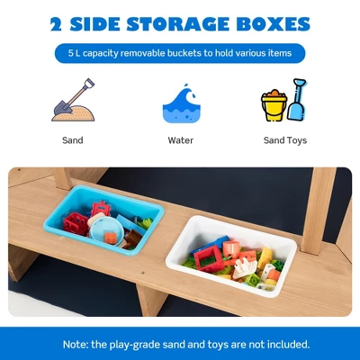 Costway Kids Large Wooden Sandbox W/ 2 Bench Seats Outdoor Play Station For Children 4 Costway Kids Large Wooden Sandbox W/ 2 Bench Seats Outdoor Play Station For Children - Image 4