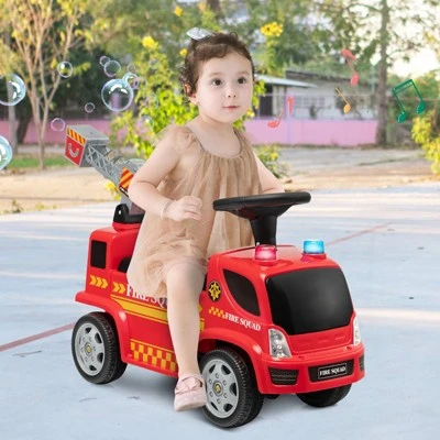 Costway Kids Ride On Fire Truck Foot-to-Floor Sliding Push Car W/ Music & Bubble Maker 1 Costway Kids Ride On Fire Truck Foot-to-Floor Sliding Push Car W/ Music & Bubble Maker