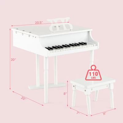 Costway 30 Key Classical Kids Piano Wooden Musical Instrument Toy W/ Stand & Stool White 2 Costway 30 Key Classical Kids Piano Wooden Musical Instrument Toy W/ Stand & Stool White - Image 2