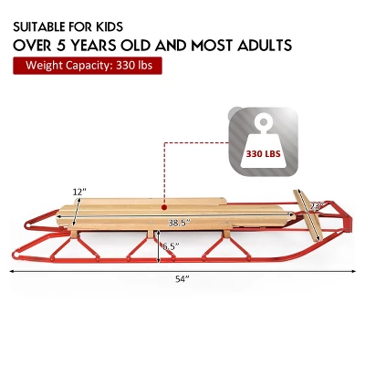 Costway 54''Kids Wooden Snow Sled Runners Steering Bar Steering Snow Slider 8 Costway 54''Kids Wooden Snow Sled Runners Steering Bar Steering Snow Slider - Image 8