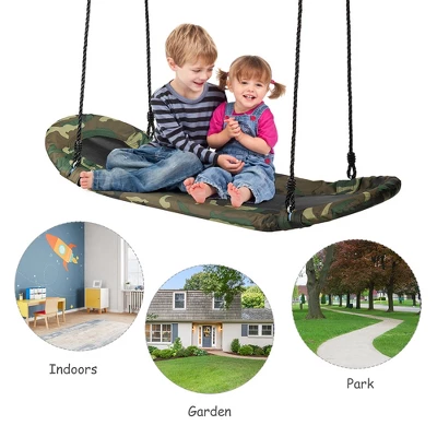 Costway Saucer Tree Swing Surf Kids Outdoor Adjustable Oval Platform Set W/ Handle BlueGreen ColorfulCamouflage Green 6 Costway Saucer Tree Swing Surf Kids Outdoor Adjustable Oval Platform Set W/ Handle BlueGreen ColorfulCamouflage Green - Image 6