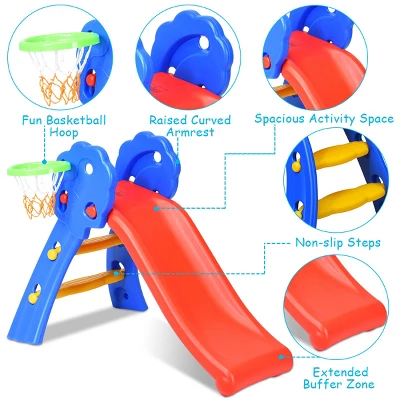 2 Step Children Folding Slide W/ Basketball Hoop For Kids Indoor & Outdoor 6 2 Step Children Folding Slide W/ Basketball Hoop For Kids Indoor & Outdoor - Image 6