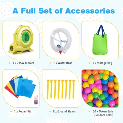 Costway 6-in-1 Inflatable Water Castle Kids Bouncer With 50 Ocean Balls & 735W Blower 8 Costway 6-in-1 Inflatable Water Castle Kids Bouncer With 50 Ocean Balls & 735W Blower - Image 8