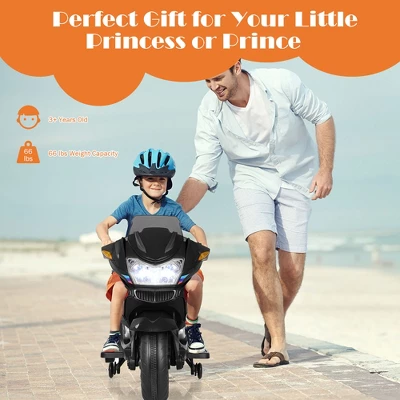 Costway 12V Kids Ride On Motorcycle Electric Motor Bike W/ Training Wheels & Light Black 2 Costway 12V Kids Ride On Motorcycle Electric Motor Bike W/ Training Wheels & Light Black - Image 2