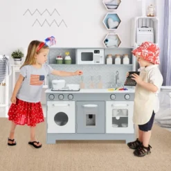 Costway Pretend Play Kitchen Wooden Toy Set For Kids W/ Realistic Light & Sound