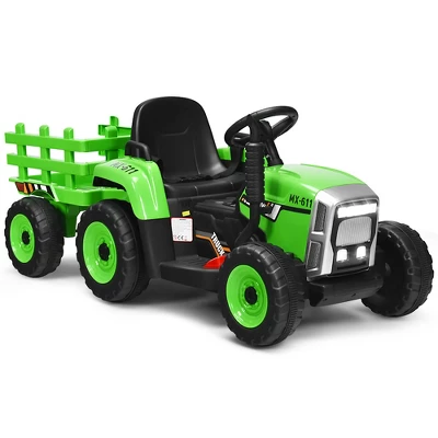 Costway 12V Kids Ride On Tractor With Trailer Ground Loader W/ RC & Lights RedPinkGreen 3 Costway 12V Kids Ride On Tractor With Trailer Ground Loader W/ RC & Lights RedPinkGreen - Image 3
