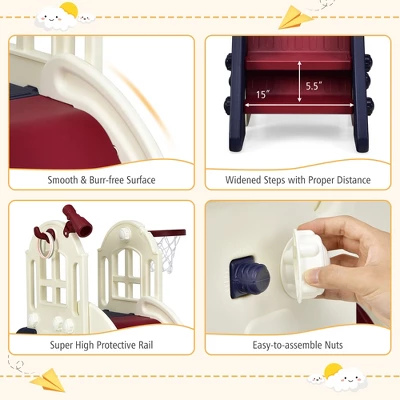 Costway 6-In-1 Large Slide For Kids Toddler Climber Slide Playset W/ Basketball Hoop 6 Costway 6-In-1 Large Slide For Kids Toddler Climber Slide Playset W/ Basketball Hoop - Image 6