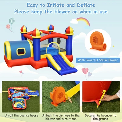 Costway Inflatable Castle Kids Bounce House W/ Slide Jumping Playhouse & 550W Blower 7 Costway Inflatable Castle Kids Bounce House W/ Slide Jumping Playhouse & 550W Blower - Image 7