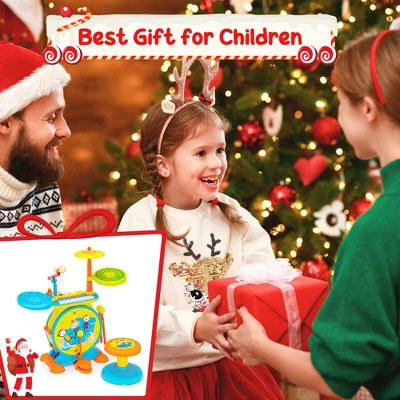 Costway 2-in-1 Kids Electronic Drum Kit Music Instrument Toy W/ Keyboard Microphone Blue 6 Costway 2-in-1 Kids Electronic Drum Kit Music Instrument Toy W/ Keyboard Microphone Blue - Image 6