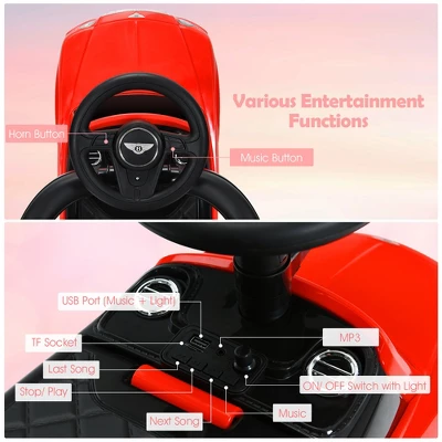 Costway 3-in-1 Licensed Bentley Kids Ride On Push Car Toddler Sliding Car W/Canopy 5 Costway 3-in-1 Licensed Bentley Kids Ride On Push Car Toddler Sliding Car W/Canopy - Image 5