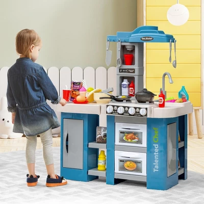 Costway Large Plastic Play Kitchen Set W/ 67 Pcs Cooking Accessories Food &Realistic Lights & Sounds 1 Costway Large Plastic Play Kitchen Set W/ 67 Pcs Cooking Accessories Food &Realistic Lights & Sounds