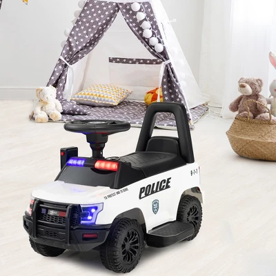 Costway 2-in-1 6V Kids Ride On Police Car Toddler Push Car W/ Megaphone & Siren WhiteBlack 2 Costway 2-in-1 6V Kids Ride On Police Car Toddler Push Car W/ Megaphone & Siren WhiteBlack - Image 2