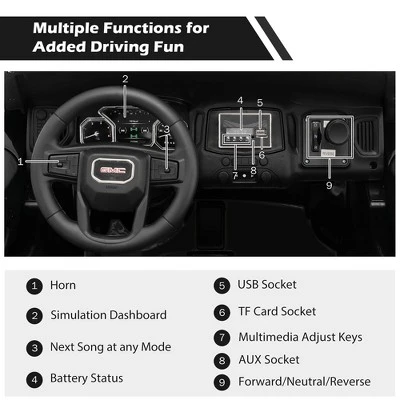 Costway 12V Licensed GMC Kids Ride On Police Car 2-Seater Truck W/Remote Control & Music 8 Costway 12V Licensed GMC Kids Ride On Police Car 2-Seater Truck W/Remote Control & Music - Image 8