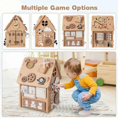 Costway Wooden Busy House Montessori Toy With Sensory Games & Interior Storage Space 4 Costway Wooden Busy House Montessori Toy With Sensory Games & Interior Storage Space - Image 4