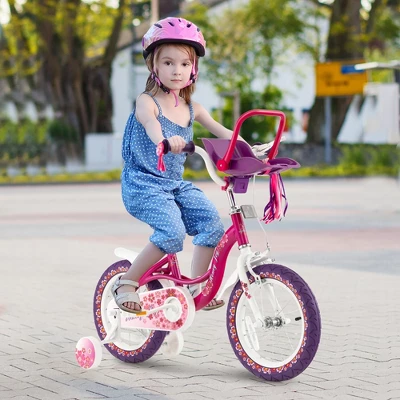 Costway 16'' Kids Bike With Doll Seat Girls Bicycle With Training Wheels For 4-7 Years Old Girl 1 Costway 16'' Kids Bike With Doll Seat Girls Bicycle With Training Wheels For 4-7 Years Old Girl