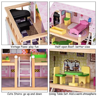 Costway Doll Cottage Dollhouse W/ Furniture Kids Wood House Playset Children Toy 7 Costway Doll Cottage Dollhouse W/ Furniture Kids Wood House Playset Children Toy - Image 7