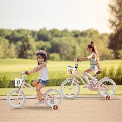 Costway 14'' Kid's Bike With Removable Training Wheels & Basket For 3-5 Years Old Pink/Blue 1 Costway 14'' Kid's Bike With Removable Training Wheels & Basket For 3-5 Years Old Pink/Blue