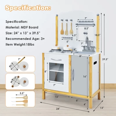 Costway Kids Play Kitchen Set Toddler Pretend Cooking Set W/ Cabinet&Accessories 3 Costway Kids Play Kitchen Set Toddler Pretend Cooking Set W/ Cabinet&Accessories - Image 3