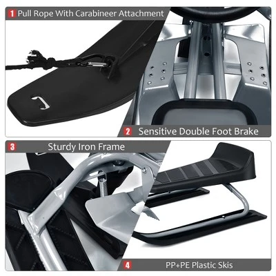 Costway Kids Snow Racer Sled W/Steering Wheel Double Brakes Pull Rope Iron Frame 9 Costway Kids Snow Racer Sled W/Steering Wheel Double Brakes Pull Rope Iron Frame - Image 9