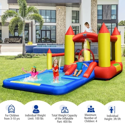Costway Inflatable Water Slide Castle Kids Bounce House Indoor & Outdoor W/ 480W Blower 5 Costway Inflatable Water Slide Castle Kids Bounce House Indoor & Outdoor W/ 480W Blower - Image 5
