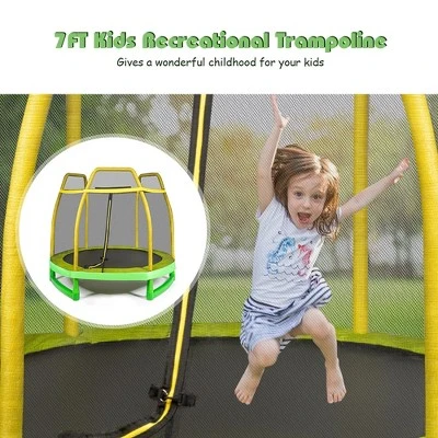 Costway 7 FT Kids Trampoline W/Safety Enclosure Net Spring Pad Indoor Outdoor Heavy Duty YellowBlue 3 Costway 7 FT Kids Trampoline W/Safety Enclosure Net Spring Pad Indoor Outdoor Heavy Duty YellowBlue - Image 3