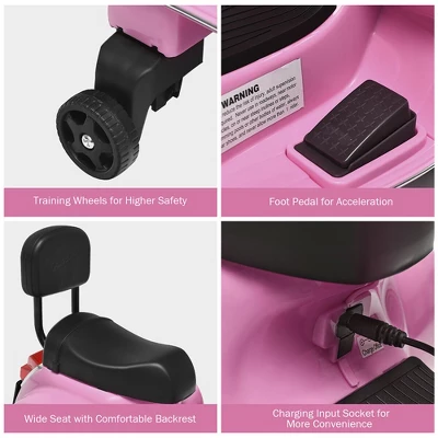 Costway 6V Kids Ride On Vespa Scooter Motorcycle For Toddler W/ Training Wheels PinkBlueGreenBlack 9 Costway 6V Kids Ride On Vespa Scooter Motorcycle For Toddler W/ Training Wheels PinkBlueGreenBlack - Image 9