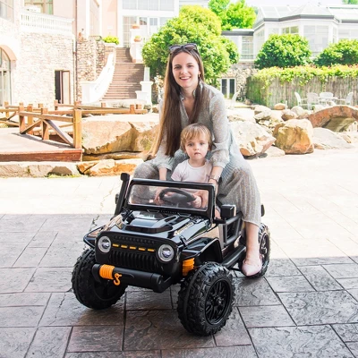 Costway 12V 10AH Parent-Child Ride On Truck Car Remote Trunk W/ LED Light & Music RedBlackPink 2 Costway 12V 10AH Parent-Child Ride On Truck Car Remote Trunk W/ LED Light & Music RedBlackPink - Image 2