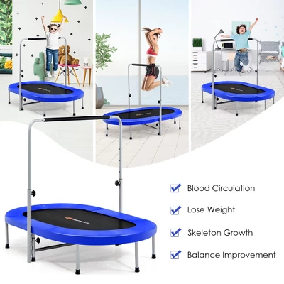 Costway 50'' Trampoline For 2 People Foldable Rebouncer W/Adjustable Handrail RedBlue 5 Costway 50'' Trampoline For 2 People Foldable Rebouncer W/Adjustable Handrail RedBlue - Image 5