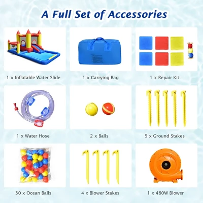 Costway Inflatable Water Slide Castle Kids Bounce House Indoor & Outdoor W/ 480W Blower 8 Costway Inflatable Water Slide Castle Kids Bounce House Indoor & Outdoor W/ 480W Blower - Image 8