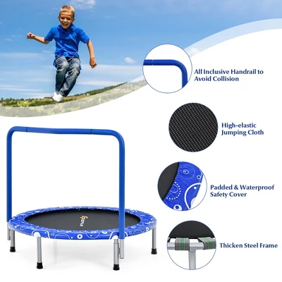 Costway 36'' Kids Trampoline Rebounder W/Full Covered Handrail & Pad Indoor Outdoor PinkBlue 3 Costway 36'' Kids Trampoline Rebounder W/Full Covered Handrail & Pad Indoor Outdoor PinkBlue - Image 3