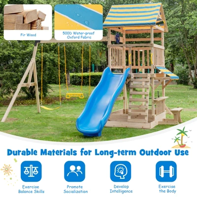Costway Backyard Wooden Swing Set Slide Playset For Kids Outdoor Climbing Wall Sandpit 6 Costway Backyard Wooden Swing Set Slide Playset For Kids Outdoor Climbing Wall Sandpit - Image 6